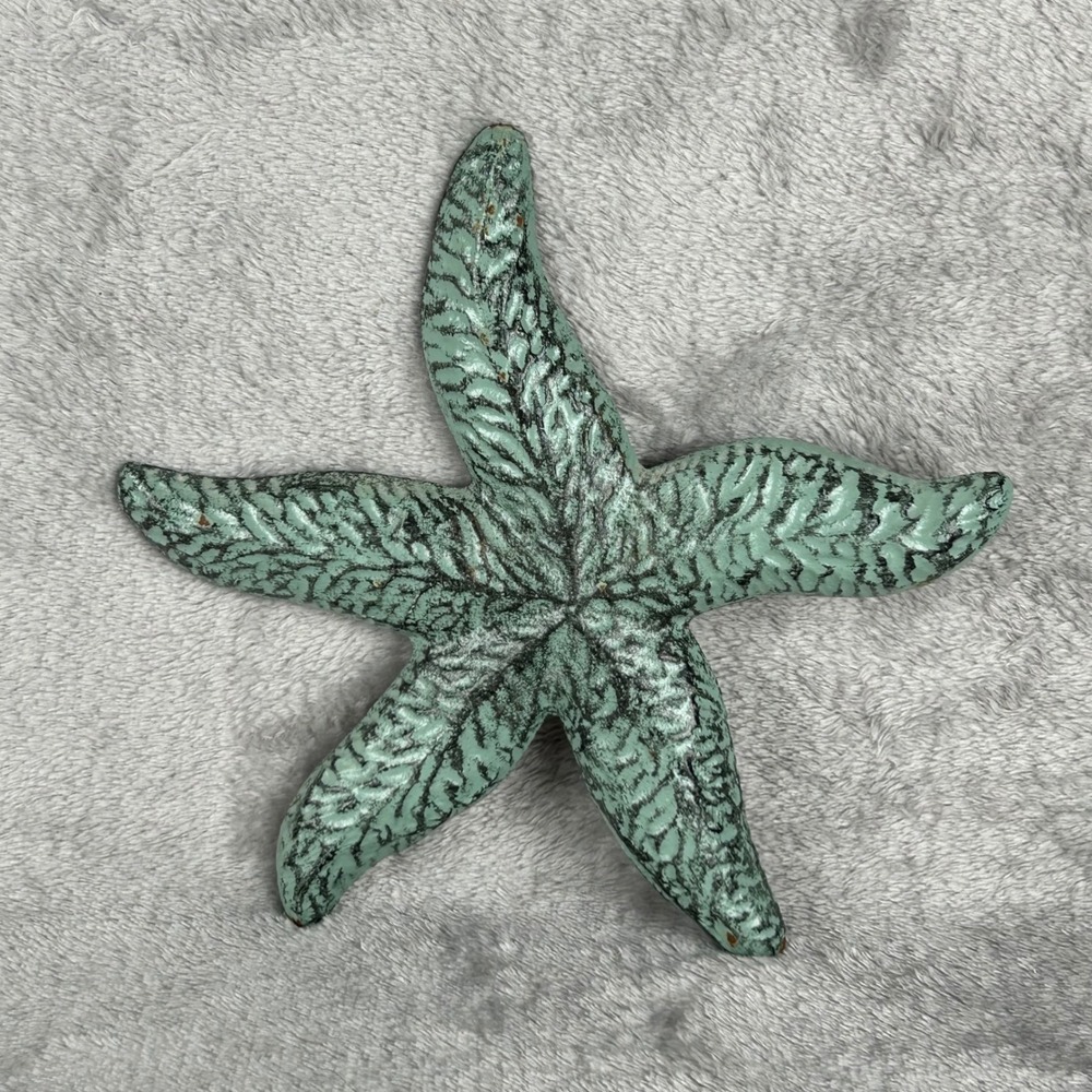 Cast Iron Starfish Wall Decor Distressed Teal Coastal Nautical Beach 7.5 inch